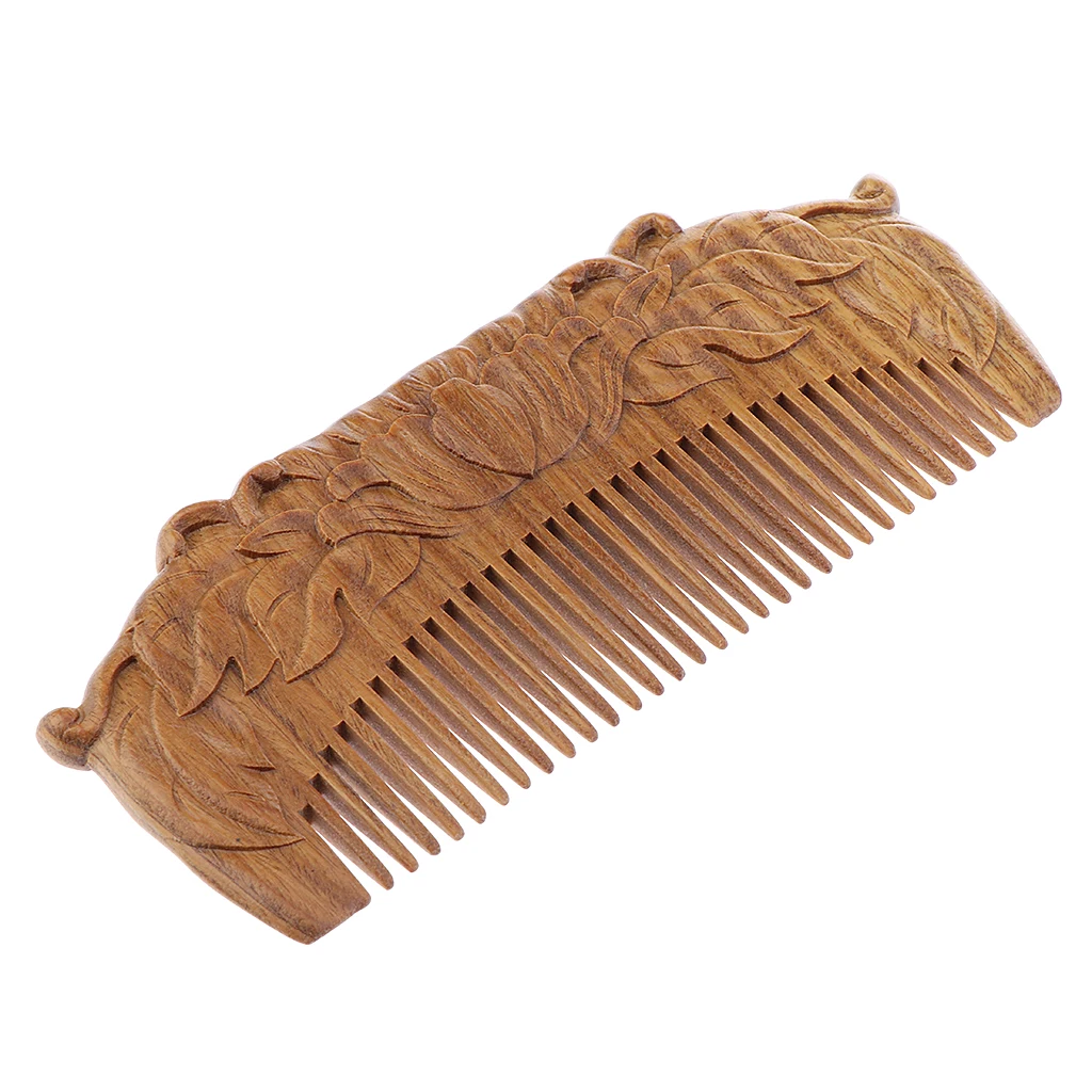 Natural Sandalwood Handmade Wood Wooden Hair Comb Double Sided Carved - No Snags, Tangle Free, Anti-Static