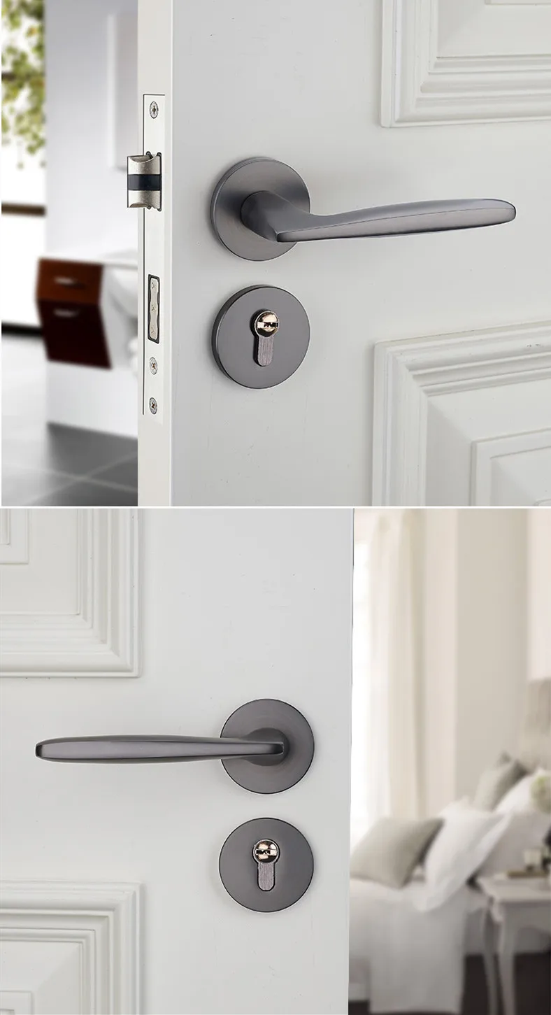 Description Picture 3 of itemModern aluminum alloy door lock mute bedroom living room door handle lock mechanical anti-theft lock core furniture hardware