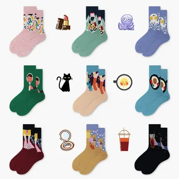 

Woman socks funny printed cotton socks personality cartoon pattern socks racket drink