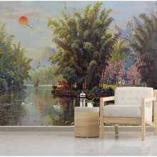 Пользовательские обои ручная роспись маслом сельские красивые обои «Пейзаж»-высококачественный водонепроницаемый материал