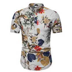 2019 AliExpress EBay новый стиль мужская приталенная универсальная рубашка с короткими рукавами в этническом стиле с воротником-стойкой рубашка с