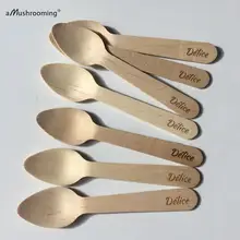 100ct пользовательские мини деревянные ложки кекс ложки Мороженое ложка день рождения посуда малыш душ мальчики девочки шрифт короны Сердце