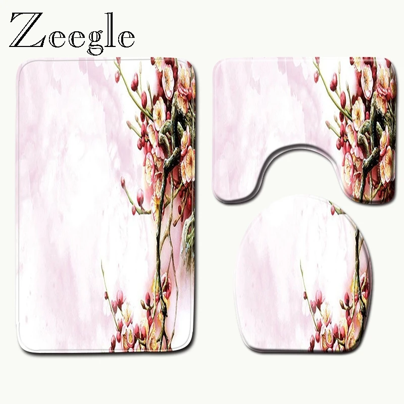 Zeegle 3 шт./компл. Ванная комната Комплект ковриков для напечатаная Туалетная коврики Нескользящие домашние тапочки из мягкого Ванная комната ковролин для душа и ванной коврик подкладка под стиральную машину