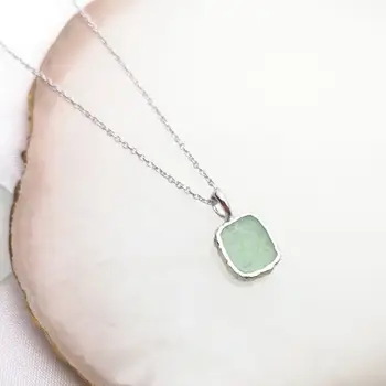 

Natural Stone Amazonite Crystal Collar Necklace 925 Sterling Silver Square Green Soft Stone Women Druzy Charm Necklace Jewelry
