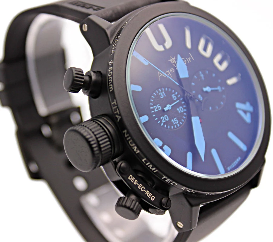 Black Blue Роскошные брендовые новые мужские спортивные черные резиновые классические U круглые автоматические механические наручные часы с левым крюком большие 50 мм Мужские часы - Цвет: Black Blue
