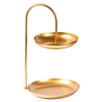 

Creative Double Layers Rack Display Stand Dessert Candy Snack Storage Tray Iron Craft Jewelry Display Stand (Golden)