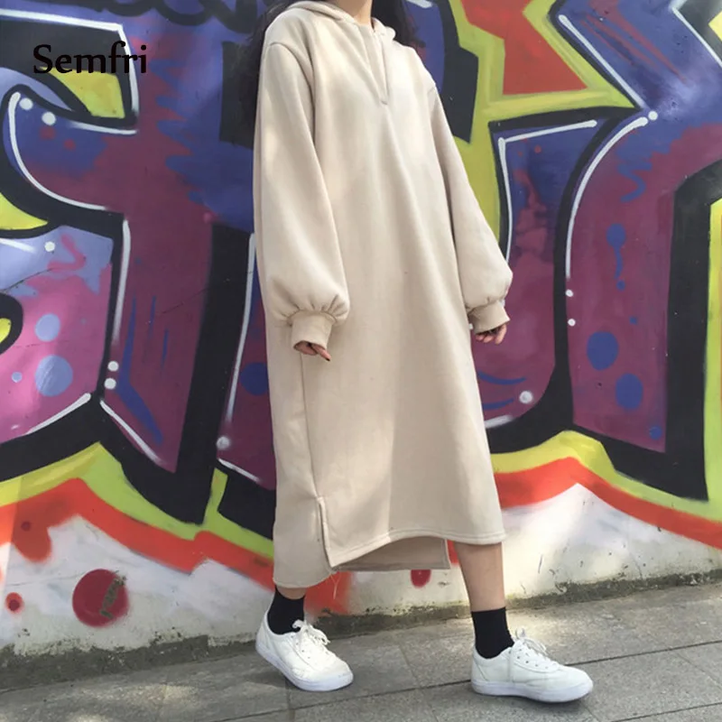 

Semfri Women's Long Hoodies Sweatshirt Loose Autumn Spring Long Outerwear Jacket Tunic Coat Dress 2019 Streetwear Plus Size