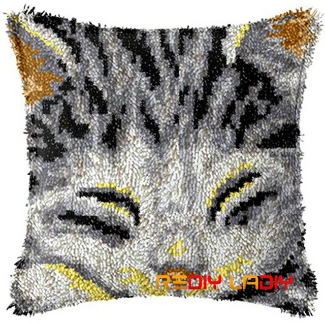 BZ397 DIY Latch Hook Cushion Kits Kitty Cat Pillow Case Crochet Crafts Acrylic Yarn for Embroidery Sofa Bed Cushion Cover Home Decor - Цвет: BZ397