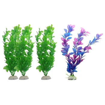 

4 Pcs Plastic Artificial Plants Water Plants for Aquarium Fish Tank Decoration, 3Pcs Green & 1 Pcs Purple Blue
