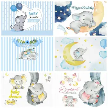 

Laeacco Baby Shower Backdrop For Photography Elephant Balloons Party Family Shoot Stripes Banner Photographic Backdrop Photocall
