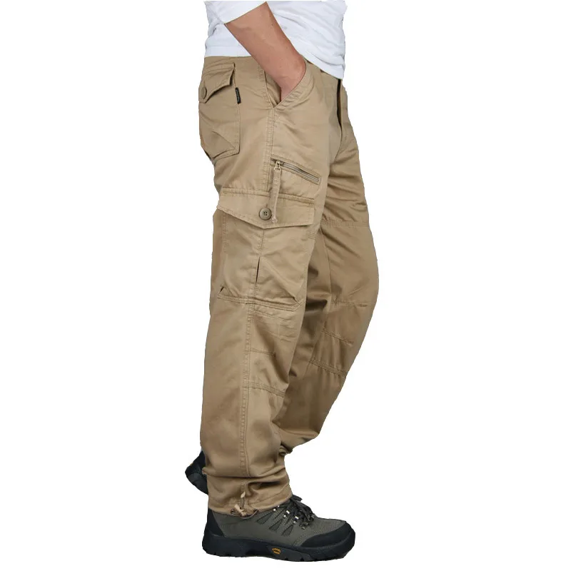 Брюки-карго мужские брюки весна осень повседневные брюки с карманами уличная армейская прямые брюки мужские военные тактические брюки - Color: Khaki