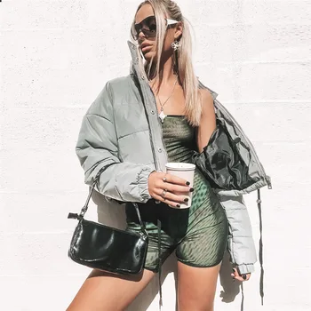 

New Winter Ins Fashion Reflective Parkas Coat Short Thick Coat Loose Parkas Jacket 2XL