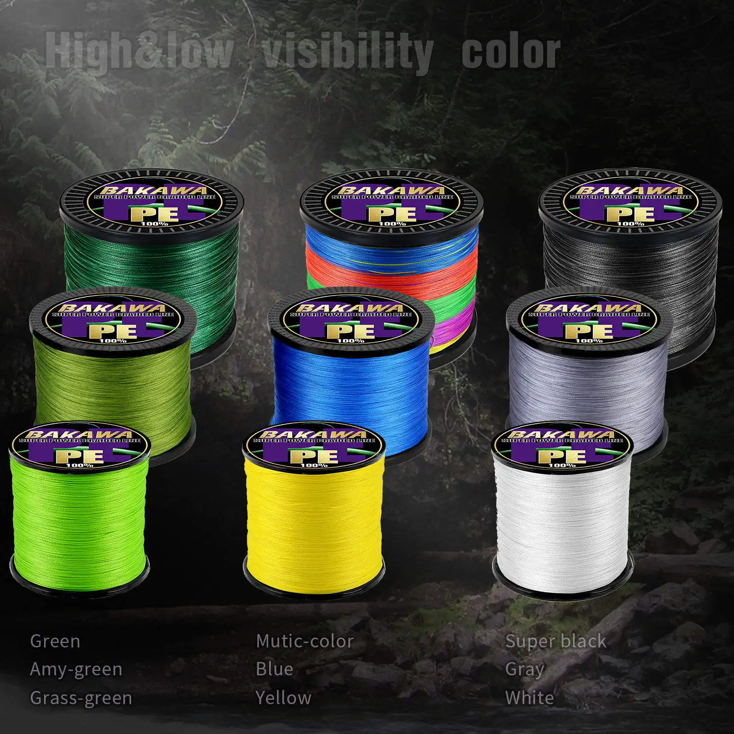 BAKAWA 4 Strands Braided Fishing Wire Line 300M 500M 1000m Japanese Multifilament 100% PE Durable Carp Super Strong New X4 4