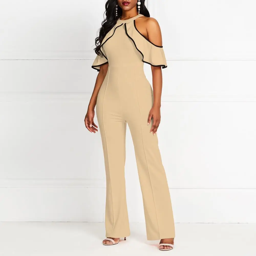 

High Waist Long Jumpsuits Women Falbala Summer Sexy Hollow Out Zipper Elegant Plus Size Office Lady Wide Leg rompers suits XXL