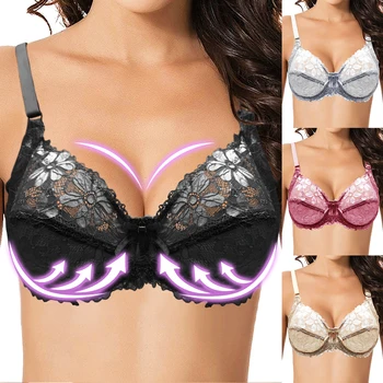 

2020 Plus Size Women's Plus Size Bra Lace Gathered Bra Sexy WildThin Bra With Steel Ring