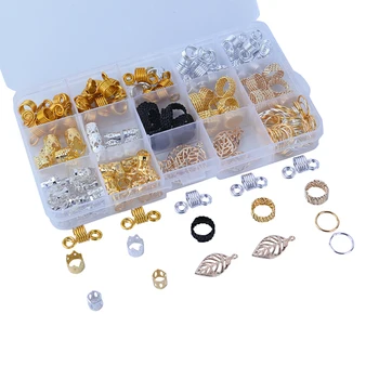 

Wholesale 180Pcs/Box Mixed Styles DIY Braid Hair Beads Dreadlocks Cuff Clip Beads Rings For Hair Extensions