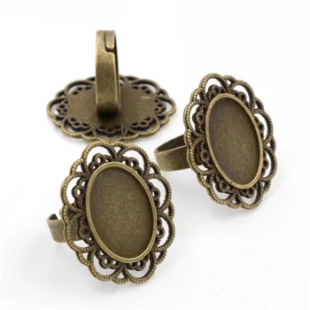 

13x18mm 5pcs Bronze Color Plated Brass Oval Adjustable Ring Settings Blank/Base,Fit 13x18mm Glass Cabochons K6-16
