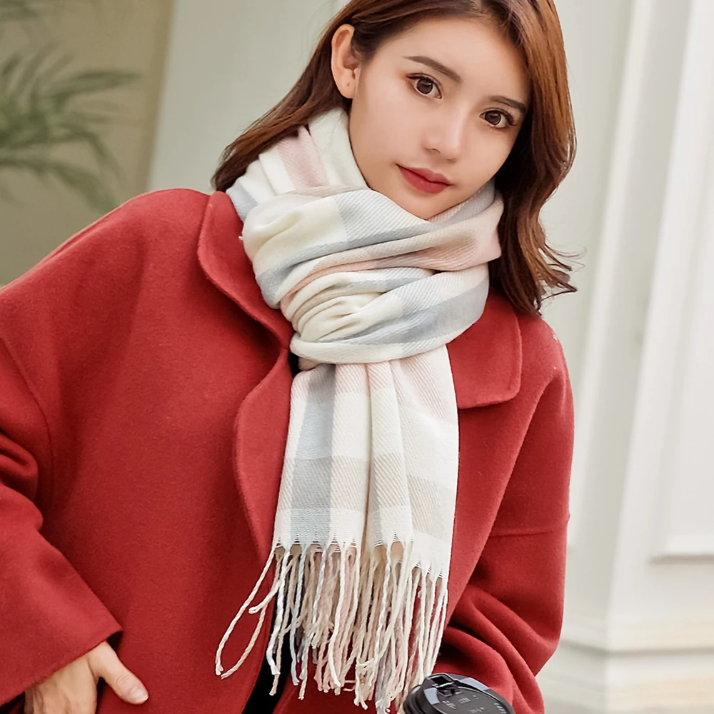 

VEITHDIA 2020 New Autumn Winter Female Wool Plaid Scarf Women Cashmere Scarves Wide Lattices Long Shawl Wrap Blanket Warm Tippet