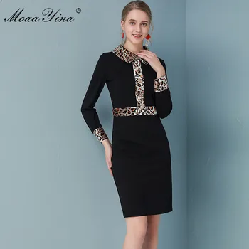 

MoaaYina Fashion Designer dress Spring Summer Women's Dress Long sleeve Slim Black Elegant Dresses