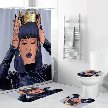 

4PCS/Set African Girl Shower Curtain Bath Curtain Waterproof Polyester