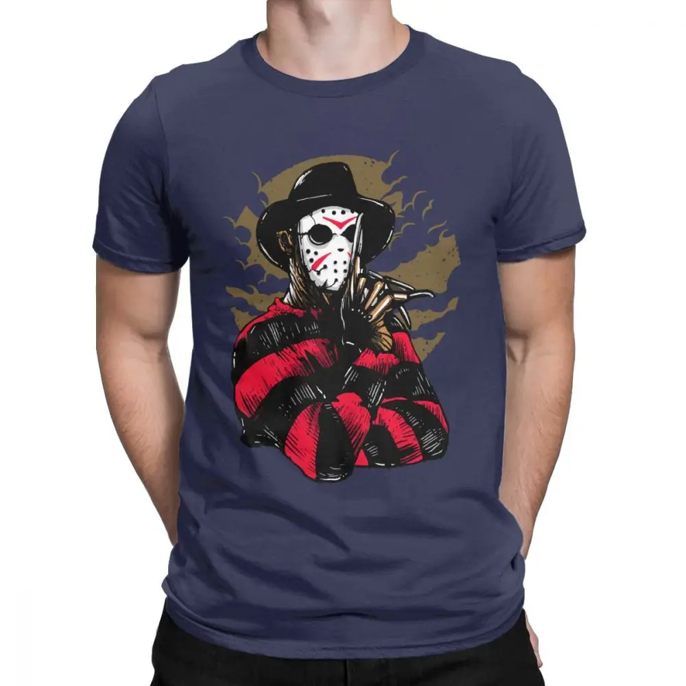 Мужская Футболка Freddy Vs Jason Amazing из чистого хлопка, футболка с коротким рукавом, фильм ужасов, Scary Friday the 13th Voorhees, футболки - Цвет: Тёмно-синий