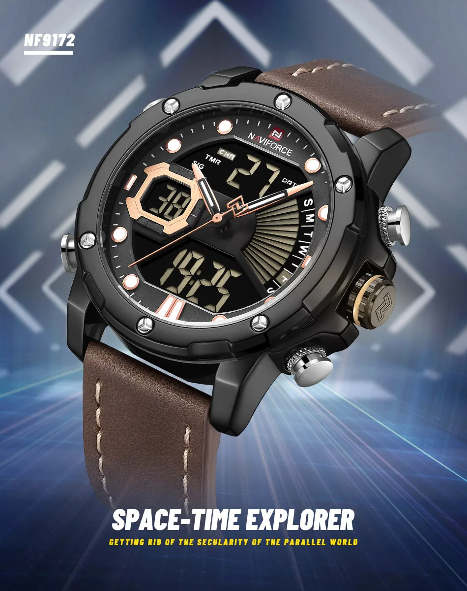 Мужские часы Топ люксовый бренд NAVIFORCE модные спортивные водонепроницаемые мужские часы кожаные аналоговые цифровые мужские часы Relogio Masculino