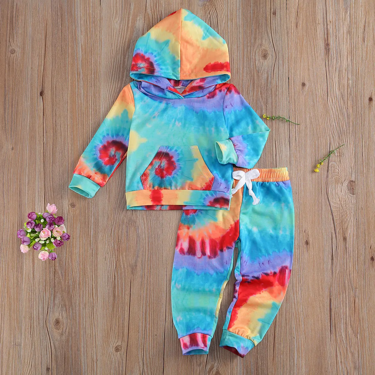 

2021 Children Sets Girls Tie-Dye Long Sleeve Hoodies Tops Pants 2 Piece Set Spring&Autumn Clothes Outfits Set for 12M-6T