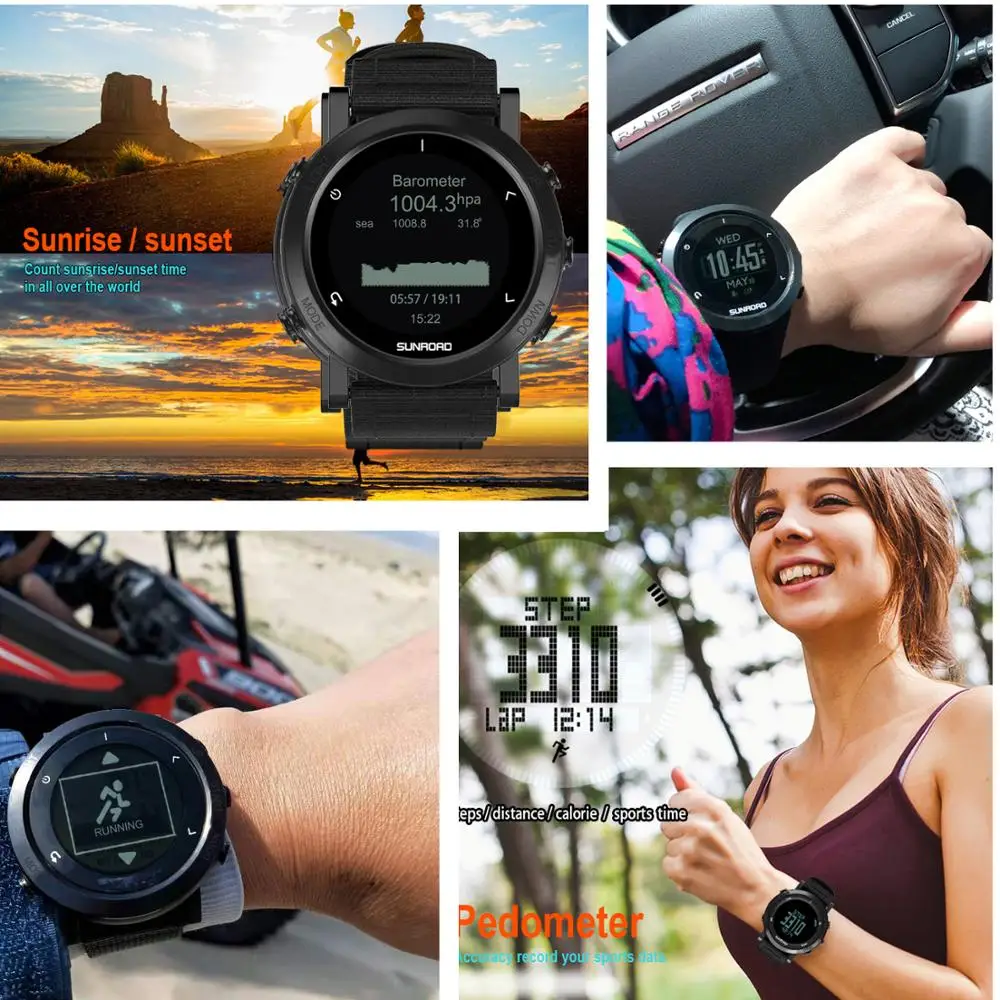 Sunroad GPS Smart Watch with Heart Rate Altimeter Barometer Compass Pedometer Running Triathlon Digital Wristwatch for Men часы