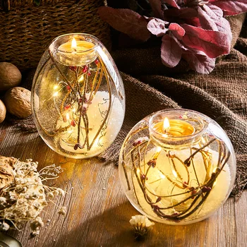 

Romantic Dried Flower Glass Candle Holder LED Glow Candle Light Dinner Candlesticks Decoration Home Dining Table Decor Candle