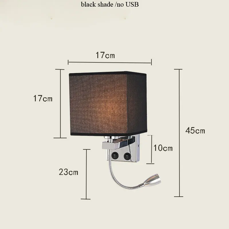 black 1 light Led оригинальность настенный светильник Непрерывная система отель спальня Европейский Usb зарядка Крытая прикроватная лампа - Цвет абажура: black 1 light