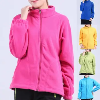 

Jacket Women Casual Stand Collar Thick fleece Pockets Fleece Lined Jacket Outdoor Sport Warm Jacket