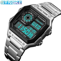 SYNOKE Men's Sports Watches Business Stainless Steel Digital Watch Men Military Wristwatch 5ATM Waterproof montre sport homme