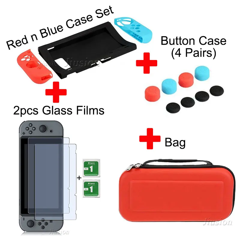 8 in 1 Kit-Red Портативный жесткий чехол в виде ракушки для нитендо переключатель с водонепроницаемостью EVA сумка для хранения для Nitendo переключатель NS аксессуары для консоли - Цвет: 8 in 1 Kit-Red