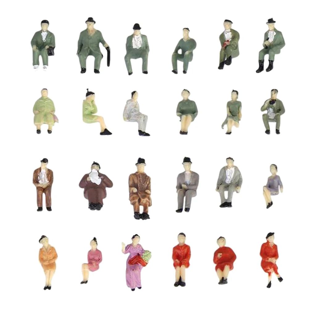 50pcs  1:87 Miniature Seated People Model Scene Character Figure for Diorama Railway Layout