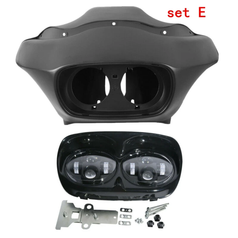 set E МОТОЦИКЛ ABS внутренний внешний обтекатель 5,7" двойной светодиодный 12V фара для Дорожное покрытие для харлея FLTR 1998-2013 - Цвет: set E