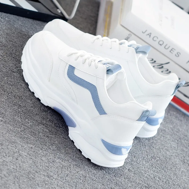 Zapatos vulcanizados informales para mujer, zapatillas cómodas transpirables planos blancos con plataforma, 2021