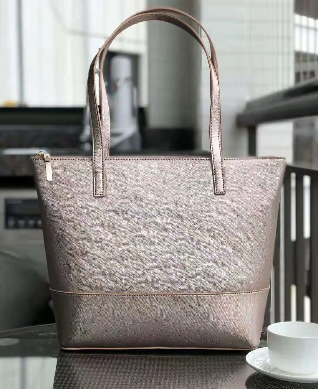 Popular fashion European and American simple horizontal style large shopping bag shoulder bag women handbag casual bag - Цвет: rose gold