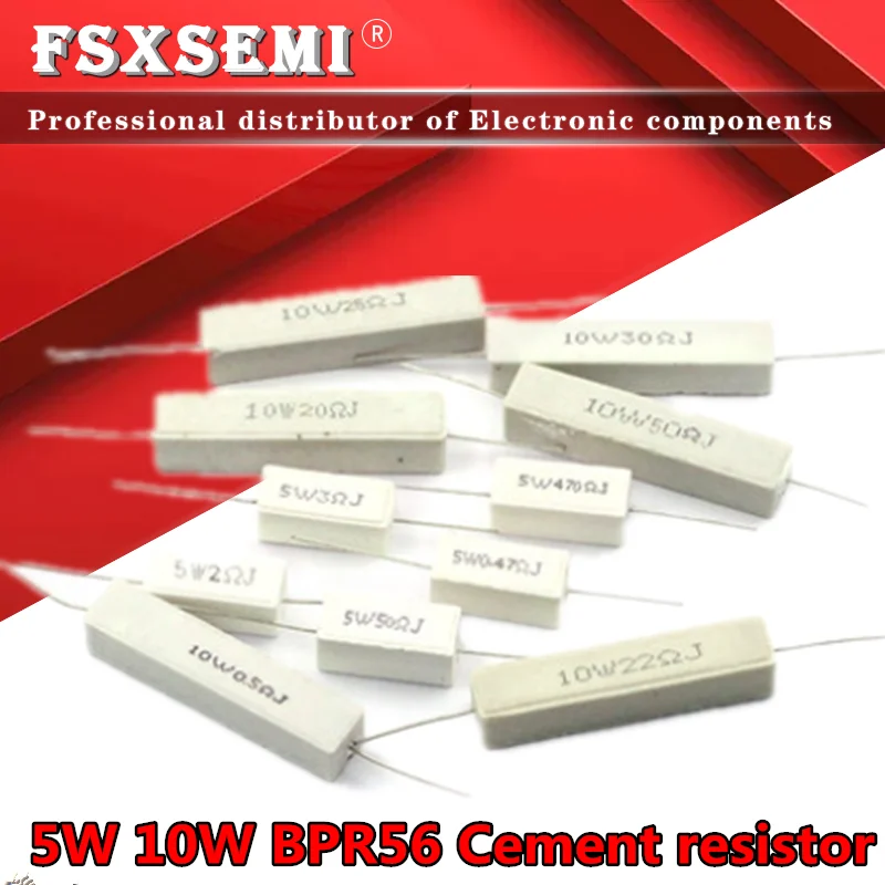 10pcs 5W 10W BPR56 Cement resistance 0.1 ~ 10k ohm 0.33R 1R 10R 100R 0.22 0.33 1 10 100 1K 10K resistor | Электронные компоненты