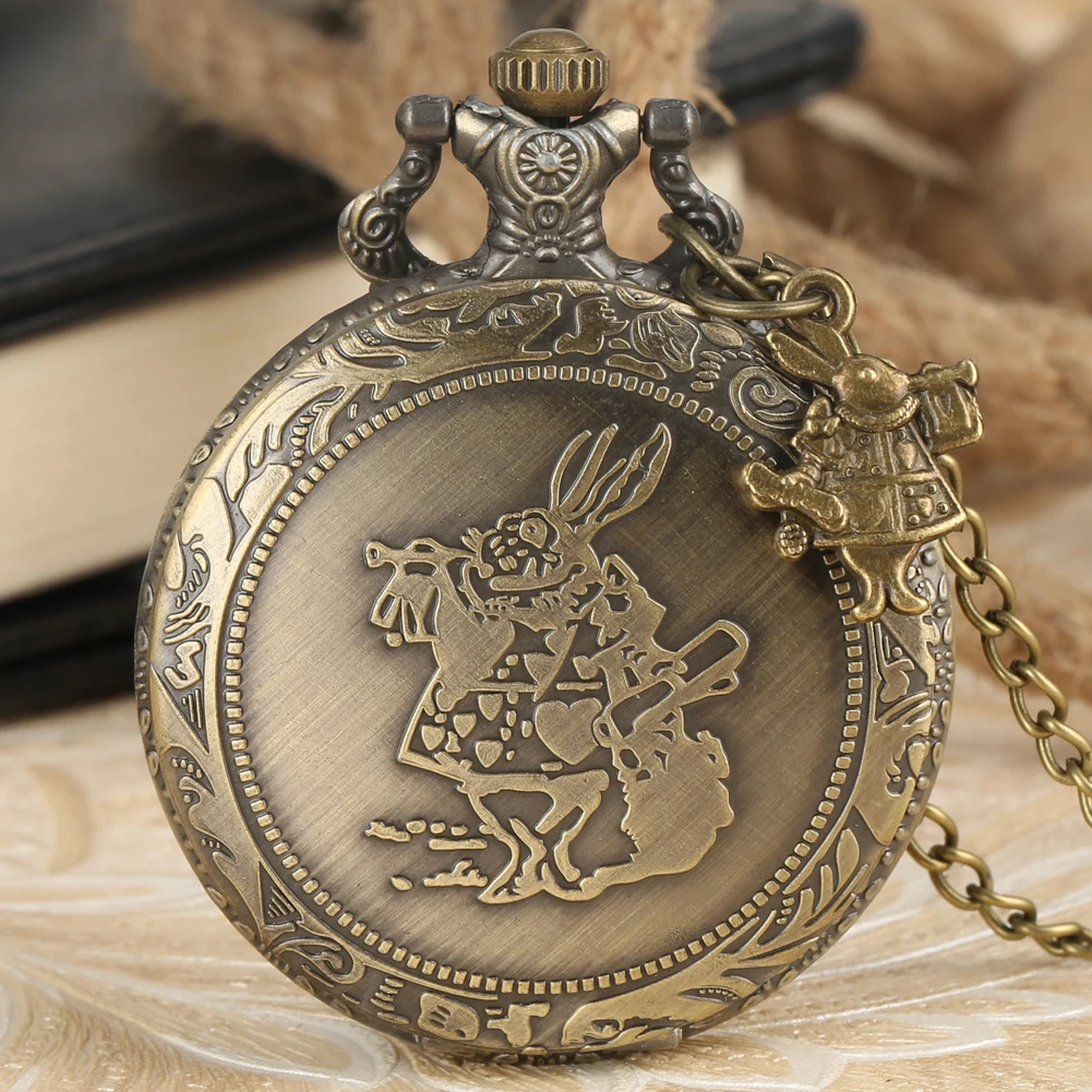 Очаровательные Модные кварцевые карманные часы с рисунком кролика часы унисекс часы римские цифры стимпанк ожерелье цепь reloj de bolsillo
