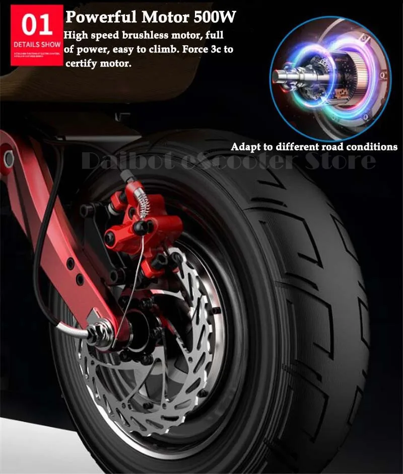 Daibot Off Road Electric Skateboard Two Wheels Electric Scooters Double Drive 10 Inch 500W Foldable Powerful Electric Scooter (10)