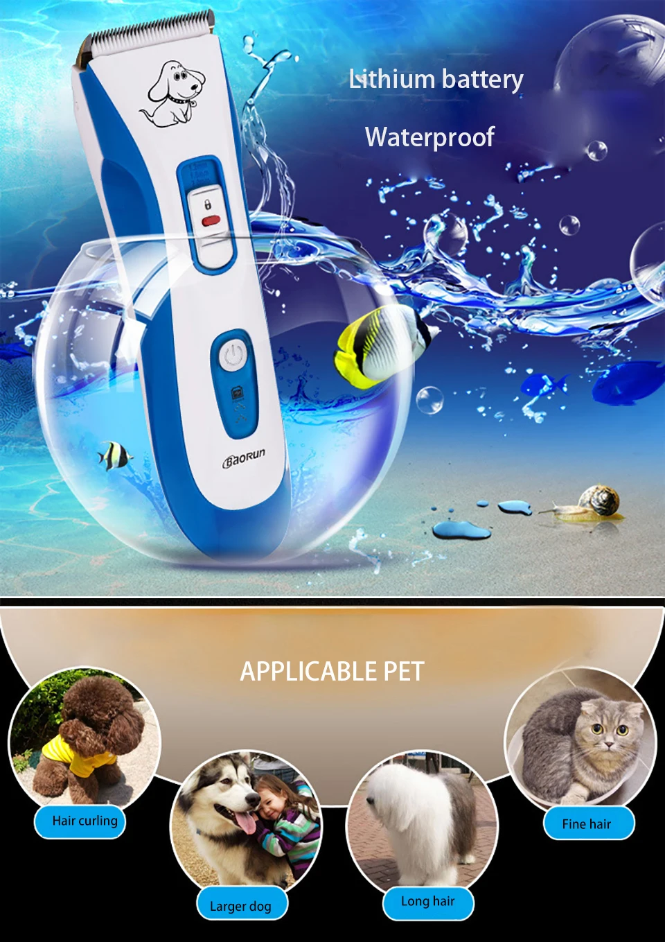 Electrical Pet Dog Hair Trimmers Waterproof Clippers Grooming Tool Rechargeable Cat Dog Professional Pet Grooming Clippers