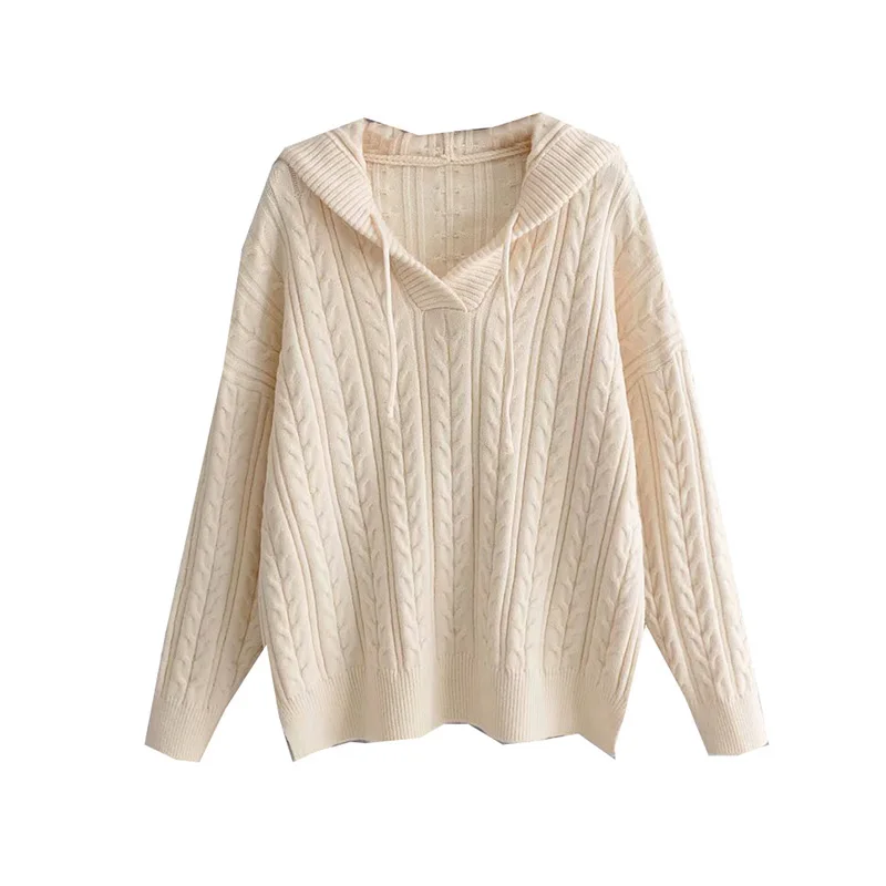 

Hooded loose casual pullovers top Long sleeve Knit Sweater coat top Autumn Winter
