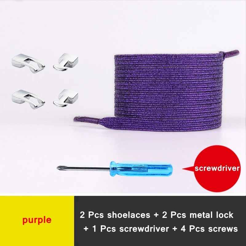 purple Новые эластичные шнурки для обуви, Модные металлические шнурки с перекрестным замком, без завязок, подходят для всех видов обуви, для детей и взрослых, плоские шнурки для отдыха - Цвет: purple