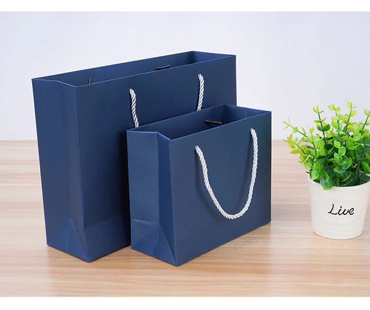 Простая бирка для одежды сумки для подарков bolsas de papel коробка упаковка Подарочная сумка для покупок синие подарочные сумки с ручками на заказ