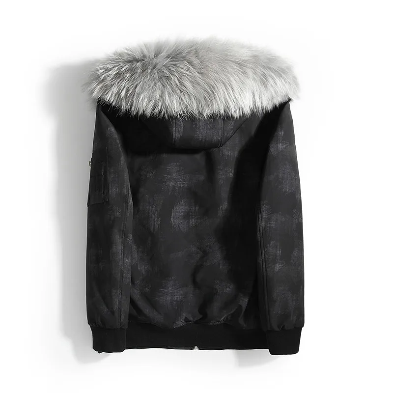 AYUNSUE парка, пальто из натурального меха, мужская зимняя куртка с капюшоном, натуральный мех енота, подкладка, короткая зимняя куртка s, мужские парки 19987