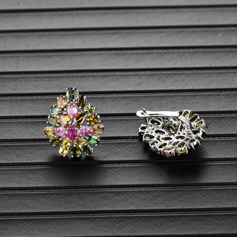 Bolai, натуральный турмалин, роскошные серьги-гвоздики, серебро 925 пробы, много цветов, драгоценный камень, цветочные украшения для женщин, подарок