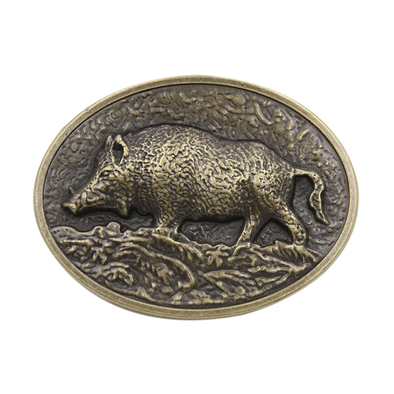 Fashion Cowboy Metal Carving Wild Boar Animal Pattern Alloy Belt Buckle Smooth DIY Logo Bronze Pig Jeans Accessories |