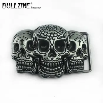 

The Bullzine wholesale skull belt buckle with pewter finish FP-03555 suitable for 4cm width belt