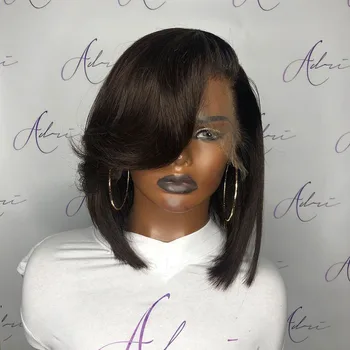 

200Density Short Bob Silky Straight Wigs Side Part Glueless 13X6 Lace Front Human Hair Wigs For Black Women 360 Lace Frontal Wig