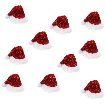 

10pcs Mini Bottle Santa Hat Wine Bottle Cover Christmas Wine Bottle Top Cover Bottle Decorations for Christmas Party Decpr (Red)